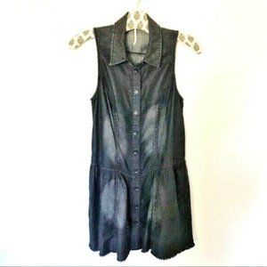 Free People Dress Denim Raw Hem Factory Faded Sz XS Black Pockets MSRP $108